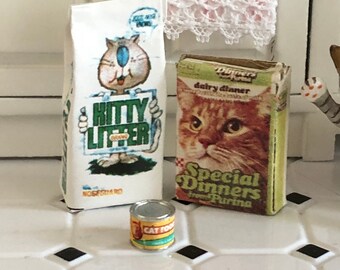 Dollhouse Miniature Cat Food /& Kitty Litter   1:12