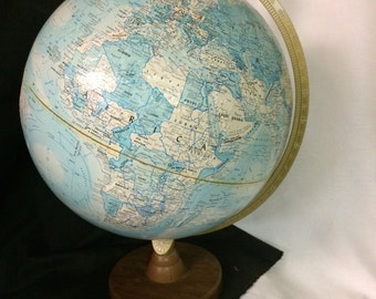 Vintage World Globe, Replogle World Nation Series,12 “ diameter globe,blue home decor,geography decor,made in USA,DIY globe