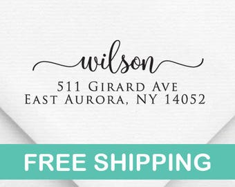 Return Address Stamp - Calligraphy & Handwriting Font. Handle or Self-Inking Return Address Stamp (9032)