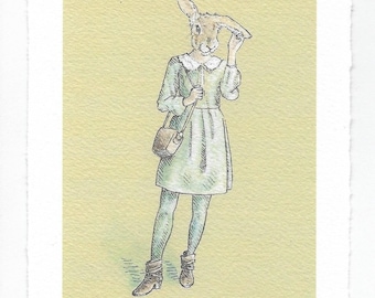 Art Print / Rabbit Lady / "Nervous Rabbit Habit"