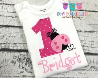 Baby Girl 1st Birthday Outfit - 1st Birthday Ladybug Birthday Outfit - Lady bug Birthday Outfit - Pink ladybug outfit - Pink lady but shirt