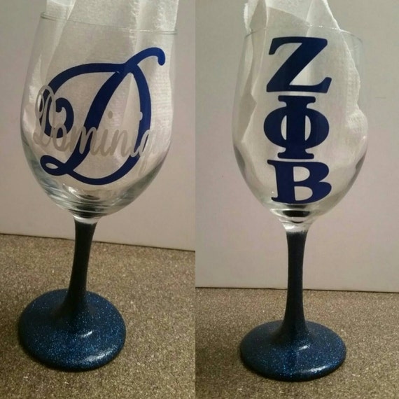 Greek Letter Glittered Wine Glasses Zeta Phi Beta Inc 