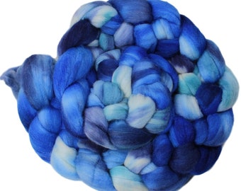 Raincloud - hand-dyed merino wool and silk (4 oz.) painted combed top
