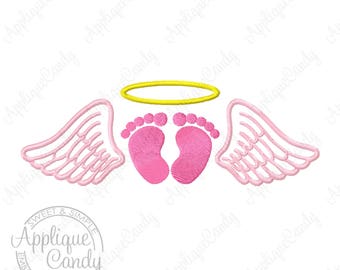 Angel Wing Footprints Halo Fill Machine Embroidery Design 4x4 5x5 6x6 5x7 our little angel memory memorial infant loss INSTANT DOWNLOAD