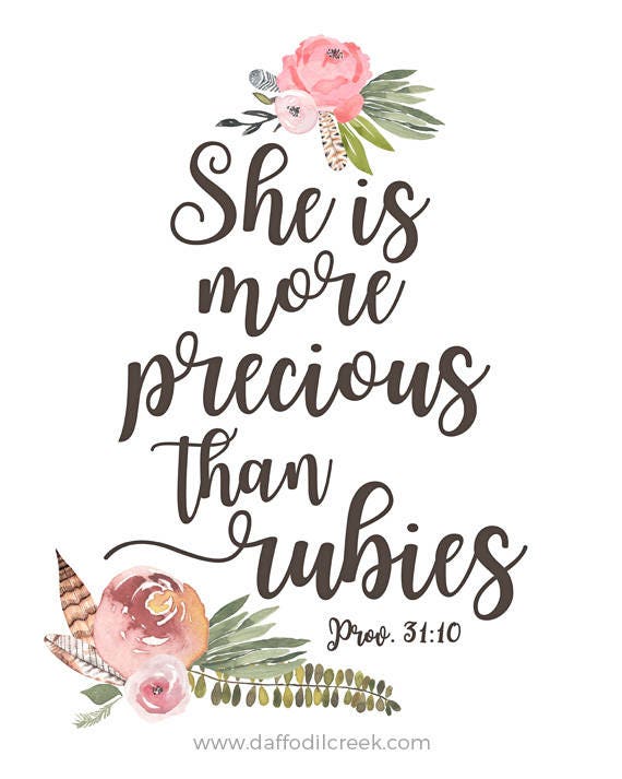 She Is More Precious Than Rubies Bible Verse Print Vintage