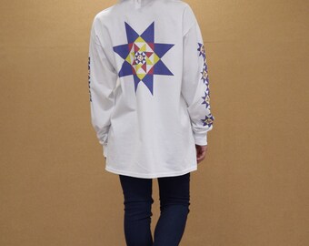 Colourful Bold 90s Geometric Pattern White Long Sleeved T-shirt 1015