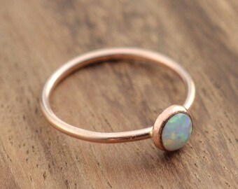 14K Rose Gold White Opal Ring // 14k Rose Gold Filled Opal Ring // October Birthstone Ring // Rose Gold Ring // Simulated Opal Stacking Ring