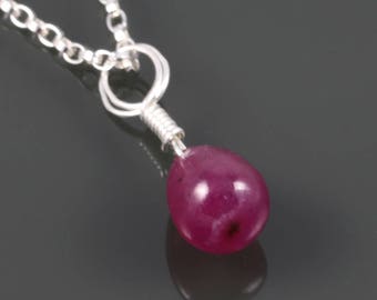 Genuine Ruby Necklace. Sterling Silver. Genuine Gemstone. July Birthstone. s18n002