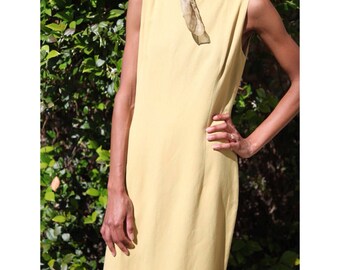 Structured Silk Muted-Yellow Sleeveless Shift Dress- XS/S