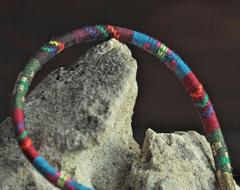 Multicolor ethnic cord bracelet, beads and Red pheasant feather