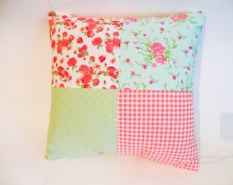 Pink and Green Patchwork Cushion Cover