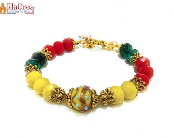 Bracelet multicolor Lampwork Glass antique gold