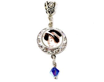 Silver Geisha Girl Necklace, Handmade Repurposed Broken China Jewelry, China Necklace, Broken Plate Necklace, Gift for Friend, Blue