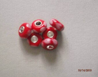 rose 1 lampwork glass heart bead 14 x 8 mm