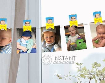 DIY Printable Curious George Birthday Party Clothespins Photo Display Boy First Birthday Baby Shower Monkey Printables Instant Download