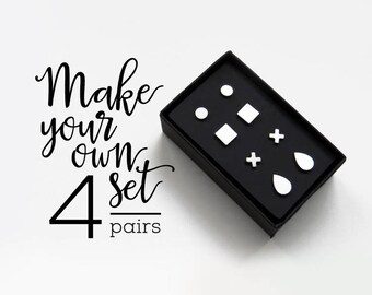 4 Pairs Surgical Steel Stud Earring Set / gift for her / simple earrings / hypoallergenic earrings / geometric earring