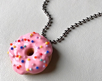 Pink Donut Necklace Doughnut Jewelry Donut Pendant Polymer Clay Donut