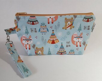Woodland Creatures Wedge Project Bag for Knitting or Crochet, Travel/Makeup bag, too!