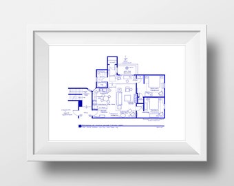Friends TV Show - Apartment Floor Plan Poster - BluePrint for Residence of Monica Geller and Rachel Green **Featured on NBC's Today Show