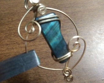 Hawk's Eye aka Blue Tigers Eye Wire Wrapped Pendant