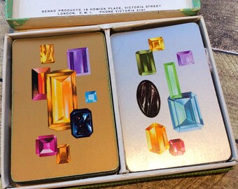 Jewellery cards, vintage jewellery holder, vintage playing cards, Piatnik Jewels deck of cards, jewellery display card, scrapbooking, 1960s