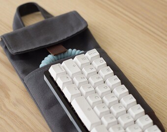 Charcoal Grey | 40% Mechanical Keyboard Sleeve or Carry Case | Water Resistant Lightly Waxed Canvas and Leather | Made to Order