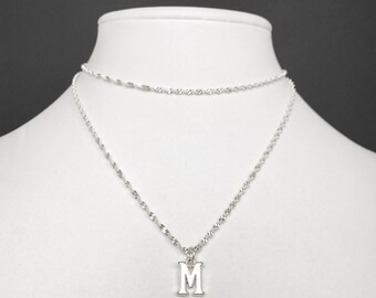 Silver Initial Necklace Layering Letter Charm Pendant Sterling Silver Chain