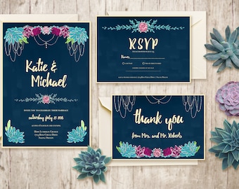 Printable Wedding Invitation Suite / Custom Wedding Invites / DIY Wedding Invitation Kit / Digital Download Invitation / Succulent Wedding