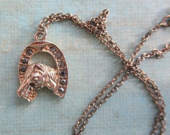 Vintage Horseshoe necklace Horse Jewelry Vintage rhinestone jewelry Good luck