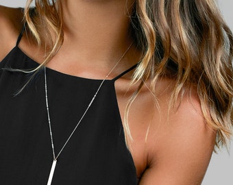 Vertical Bar Coordinates Necklace, Gold Bar Necklace, Engraved Name Plate, Custom Name Necklace, Bridesmaid Gift, Layered Necklace