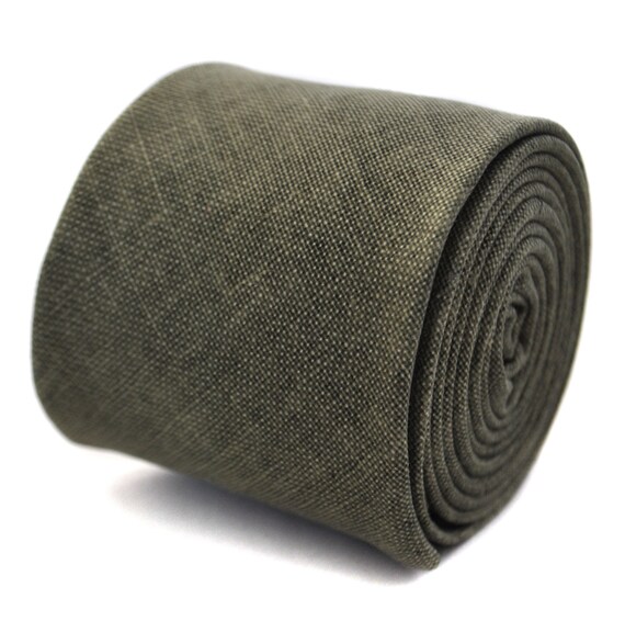 khaki army green slim linen tie by Frederick Thomas FT2041