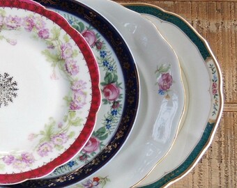 Mismatched Cottage Style Vintage Pink Plates Set of 4 Dessert Plates Bread and Butter, Wedding, Tea Party, Replacement China