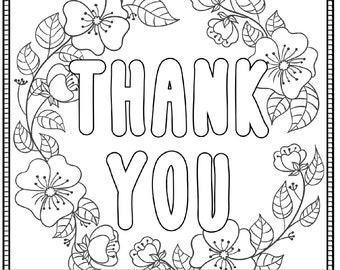 Thank You Printable Coloring Page for Adults, PDF / JPG, Instant Download, Sentiment, Coloring Book, Coloring Sheet, Digital Stamp