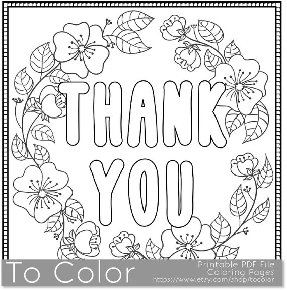Thank You Printable Coloring Page for Adults PDF / JPG