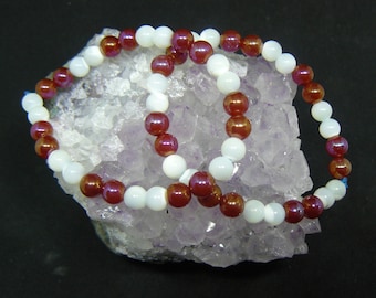 Mystic Carnelian and Mother of pearl stretchy bracelets