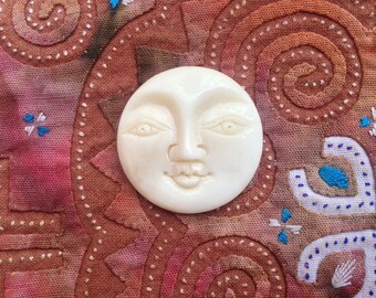 Carved Bone Smiling Moon Face Pendant or Cabochon 25 mm - 1 Inch