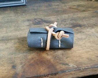 Mini Leather Journal, Blue Gray, Hand-Bound 1.75 x 2.5 Journal by The Orange Windmill 1656