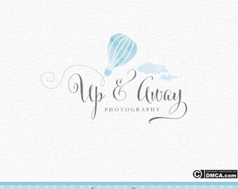 Premade Hot Air Balloon Logo, Photography Logo, Whimsical Logo, Clouds Logo, Watercolor Logo, Watercolour Logo Baby Logo, Baby Blue