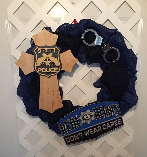 Blue Police Wreath - Thin Blue Line - Police Officer Gift - Law Enforcement Gift - Police Officer Wife Gift - Protect and Serve - Heroes