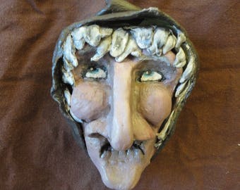 Thinking witch paper mache magnet