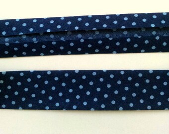 50 cm of bias Blue Navy Blue polka dots - 20 mm flat