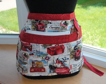 Handmade Vendor Apron Zipper Vendor Apron European Travelers Red Apron Farmers Market Teacher Craft Server Gardener Cash Pockets Blue Green