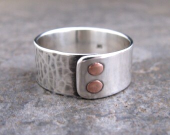 Men's Double Copper Riveted Sterling Silver Ring