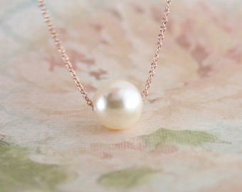 Floating pearl necklace,pearl necklace,pearl wedding jewelry,pearl bridesmaid necklace,bridal necklace,wedding jewelry,swarovski,10mm pearl