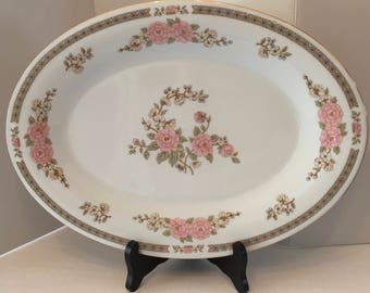 Fairfield Fine China Spring Mist Pattern Meat Platter - Made in China Yung Shen - Large Pink Flowered Oval Plate - China Serving Platter