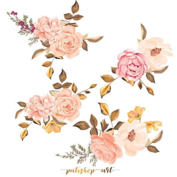 Download Watercolor Flower Clipart Roses Arrangement Clipart Hand ...