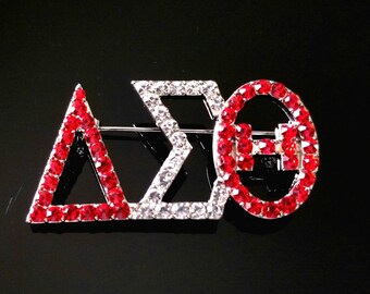 Delta Sigma Theta Red & Clear Rhinestone Sorority Lapel Brooch Pin Women Jewelry