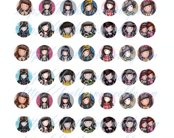 Digital Collage Mix Santoro Gorjuss Girls 56 images 20 mm Cabochon Bottlecap Printable Image clipart Download