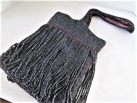 Antique Beaded Blue Purse, 20's Era, Flapper Purse, Iridescent Beads Dangling
