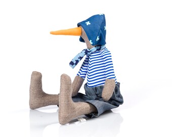 Toddler heirloom gift Nursery decor Bird doll Stuffed animal Rag doll Handmade cloth doll Plush duck Stuffed doll Soft bird Toy Blue mint